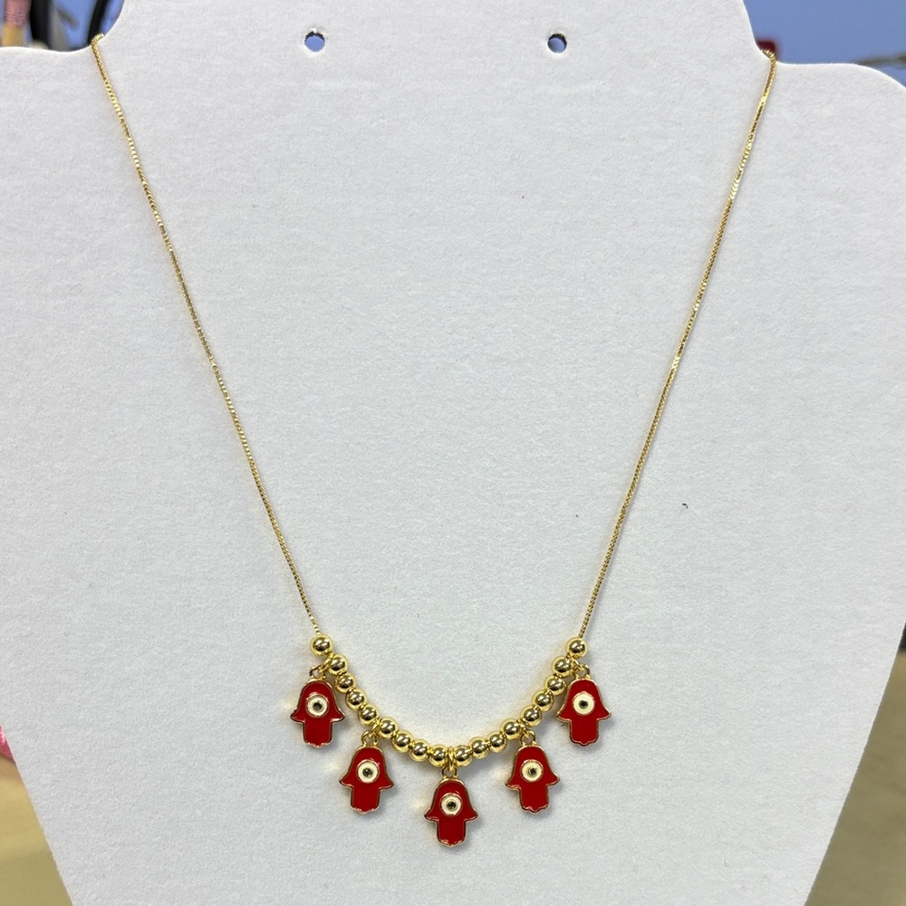 Gold and Red Hamsa Necklace NEW